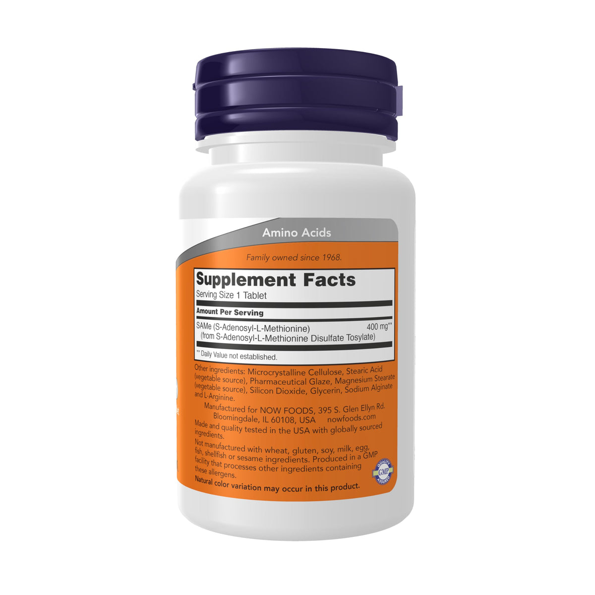 Emballage NOW Foods SAMe 400 mg tablette