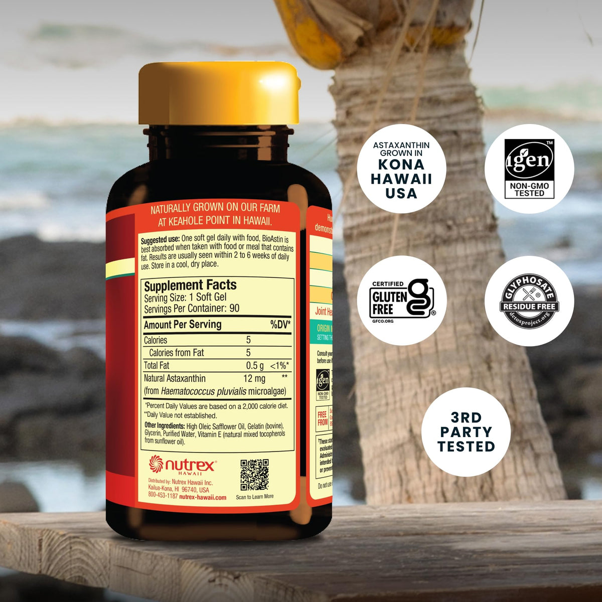 Emballage Nutrex Hawaii BioAstin Astaxanthine 12mg, vue arrière