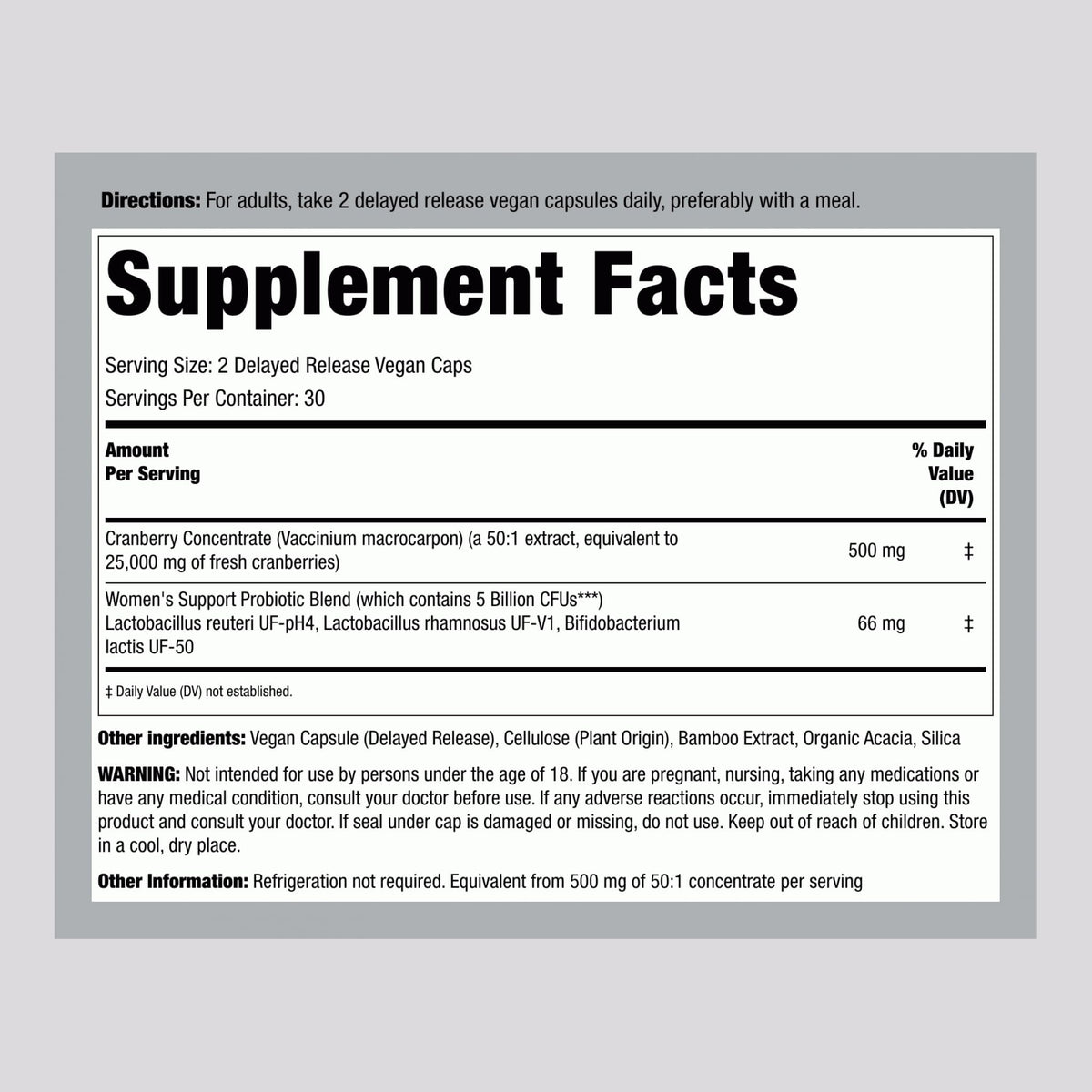 Emballage Piping Rock Probiotique 60 Capsules