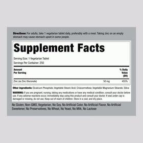 Emballage Piping Rock Zinc 50mg avec informations nutritionnelles