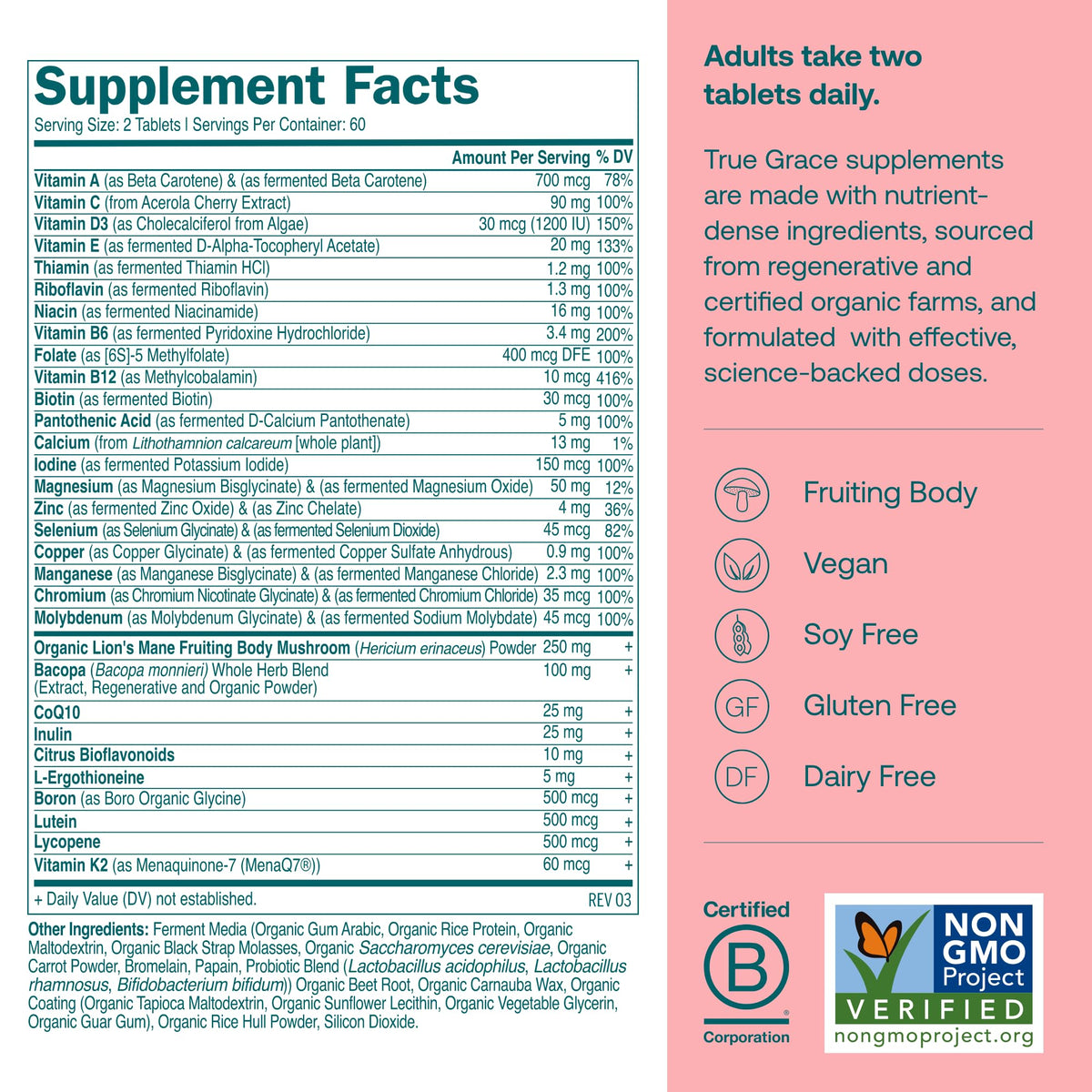 Emballage recyclable des Multivitamines True Grace