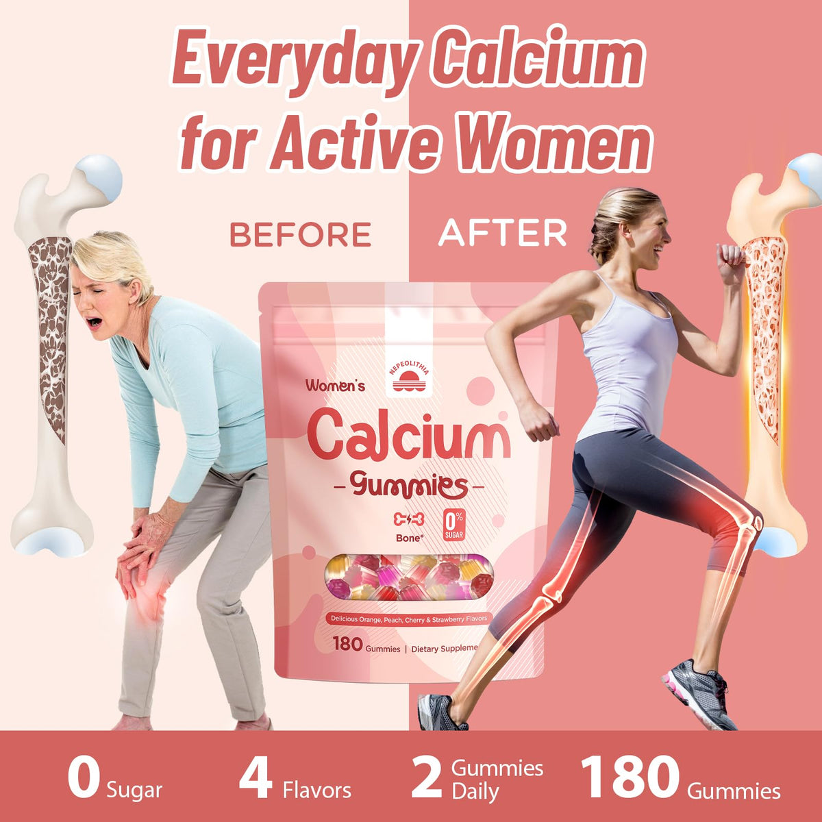Emballage refermable des Calcium Gummies pour Femmes Nepeolithia