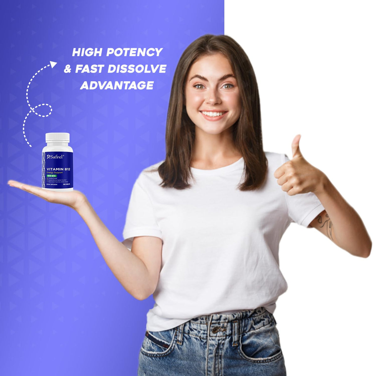 Emballage Safrel B12 1000 mcg avec informations nutritionnelles