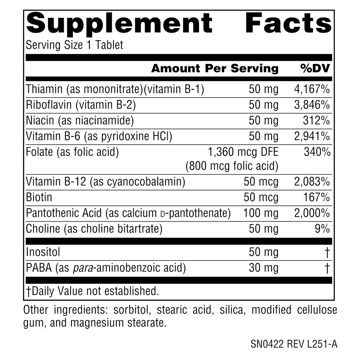 Emballage Source Naturals B-50 Complex 50 mg 250 comprimés végétaliens
