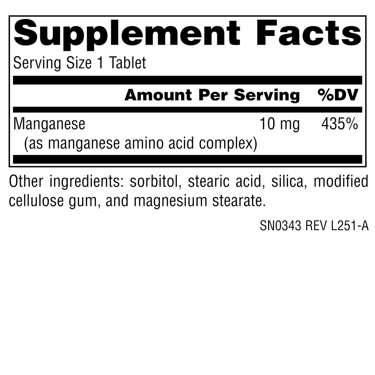 Emballage Source Naturals Manganèse 10 mg - côté