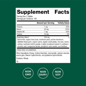 Emballage Standard Process Cataplex B, détails nutritionnels
