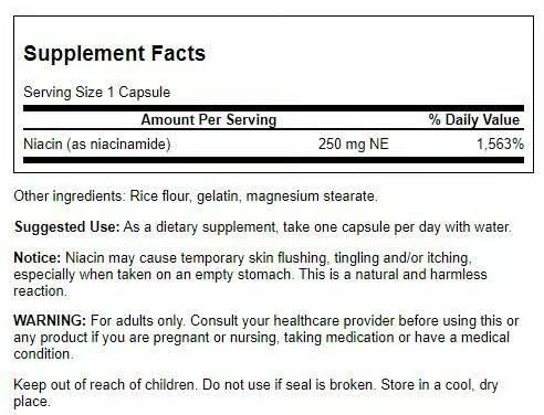 Emballage Swanson Niacinamide B3 250 mg 250 capsules, vue arrière