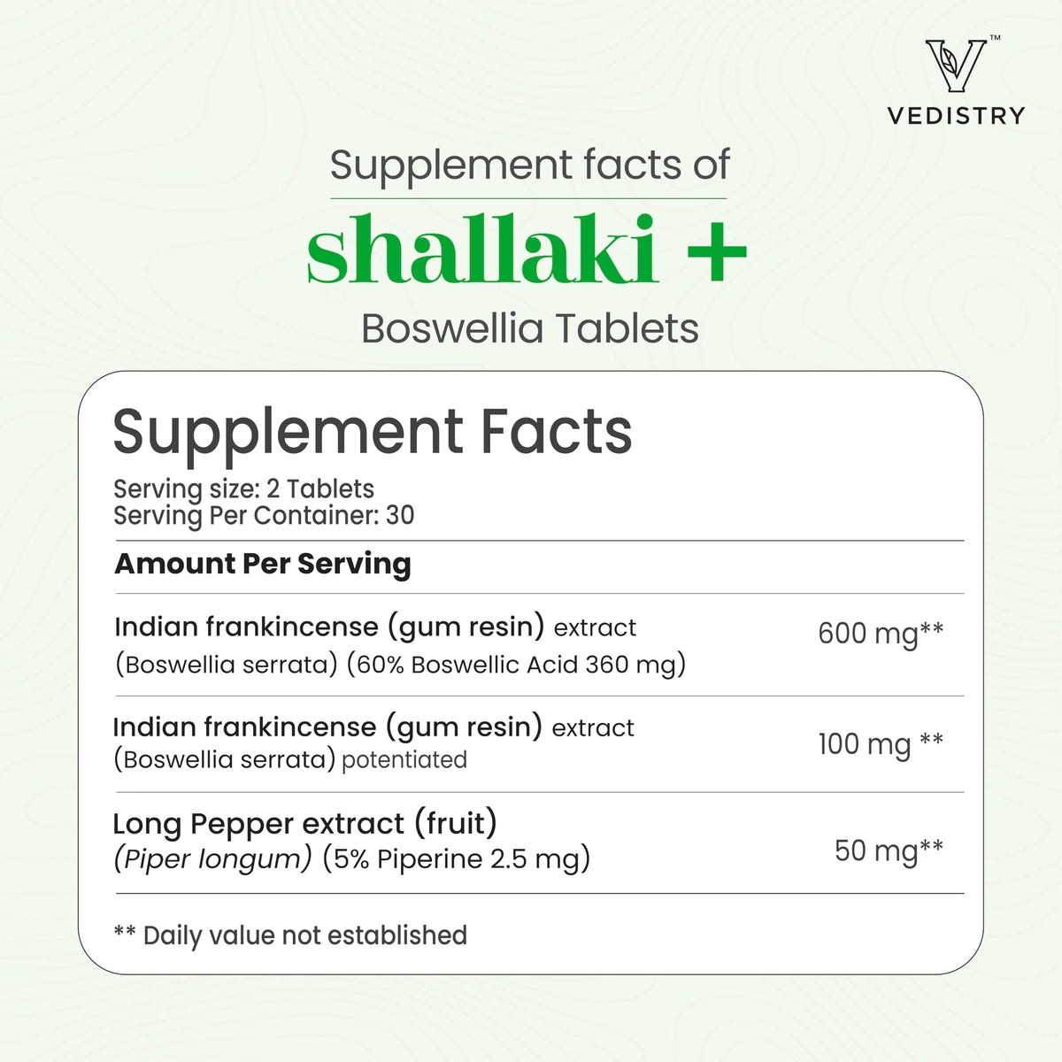 Emballage Vedistry Boswellia Serrata 700mg - côté