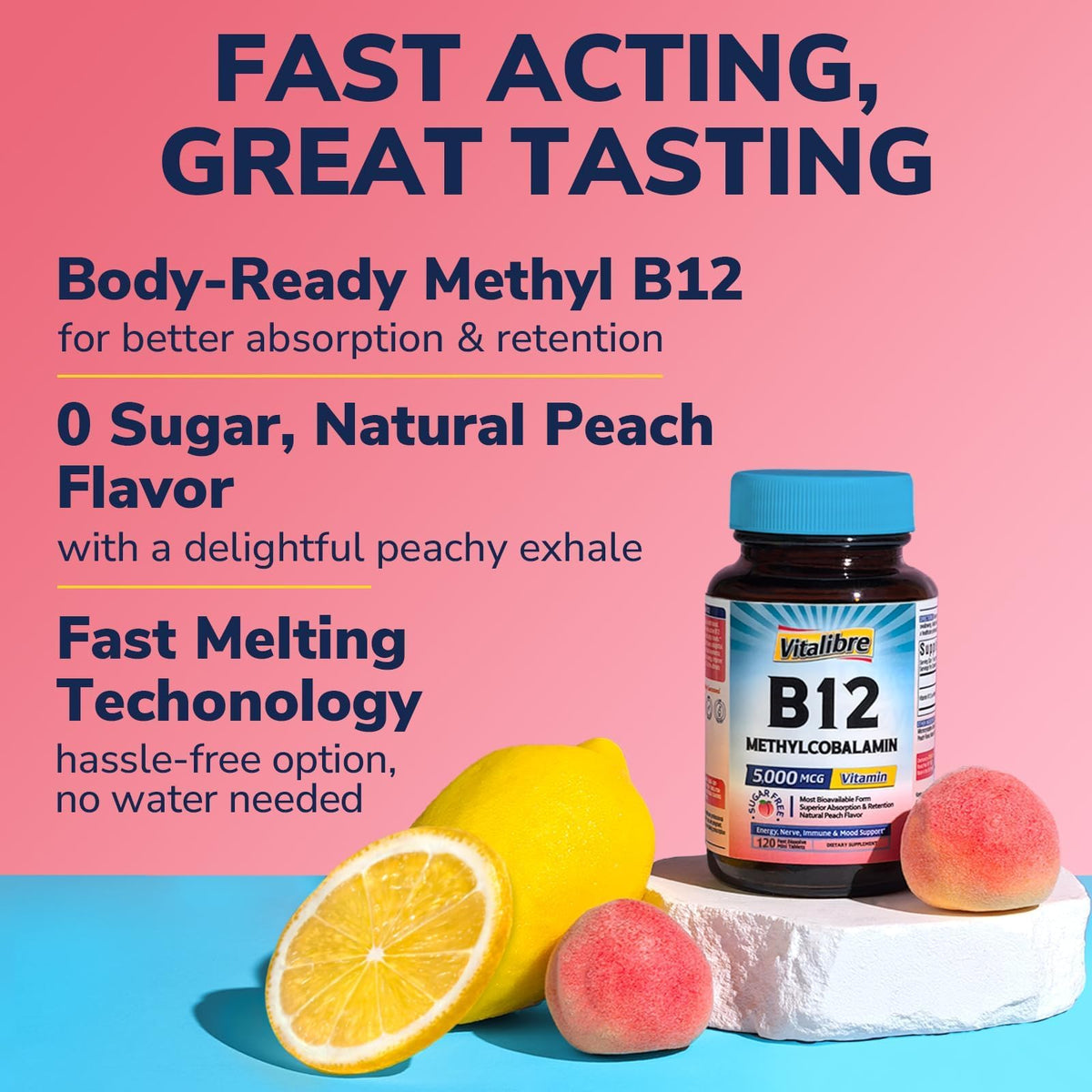Emballage Vitalibre B12 5000 mcg avec informations nutritionnelles