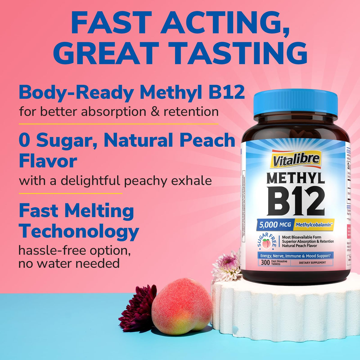 Emballage Vitalibre B12 5000 mcg avec informations nutritionnelles
