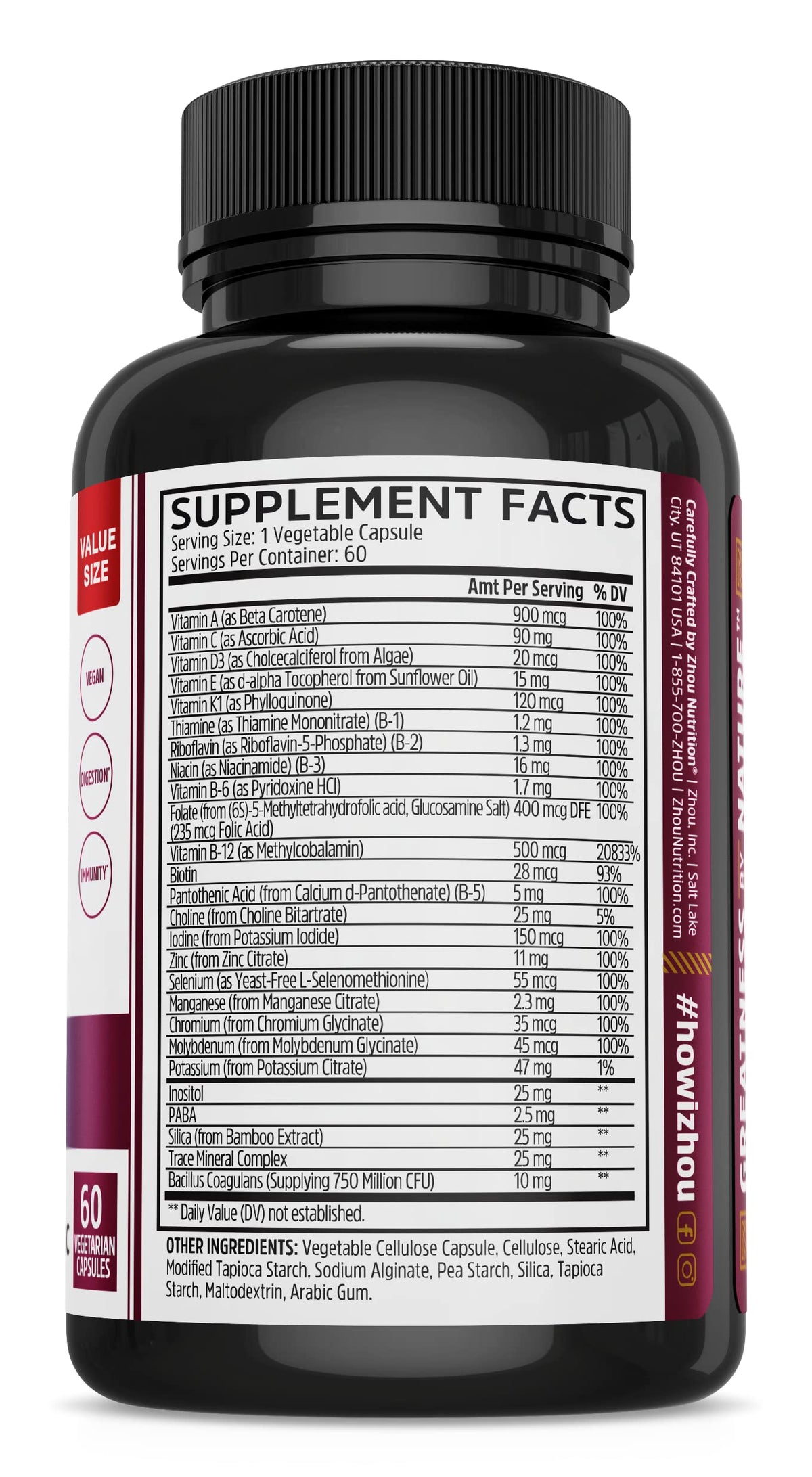 Emballage ZHOU Daily support avec informations nutritionnelles