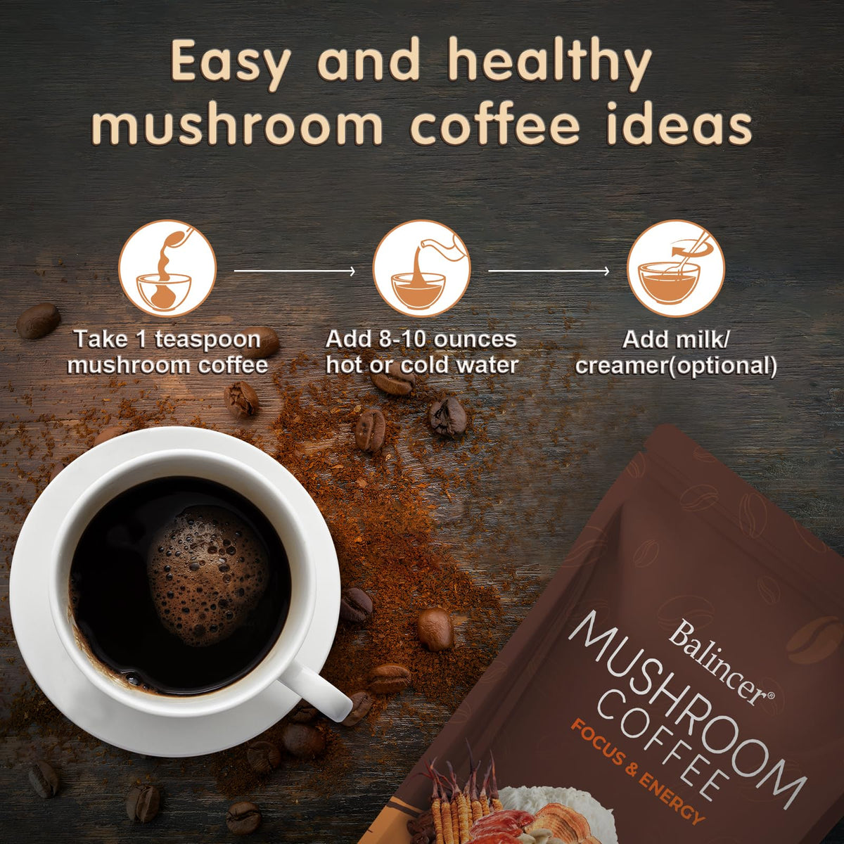 Emballage ziplock du Café aux Champignons Balincer