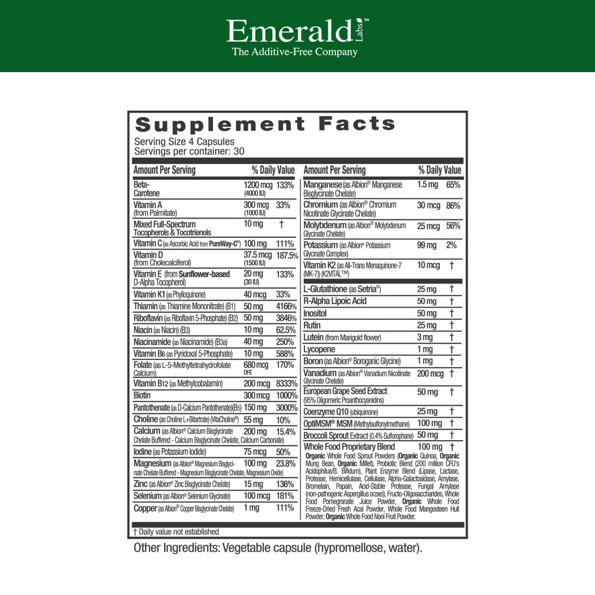 Emerald Laboratories Multivitamines Femmes 45+ 120 capsules végétales side view