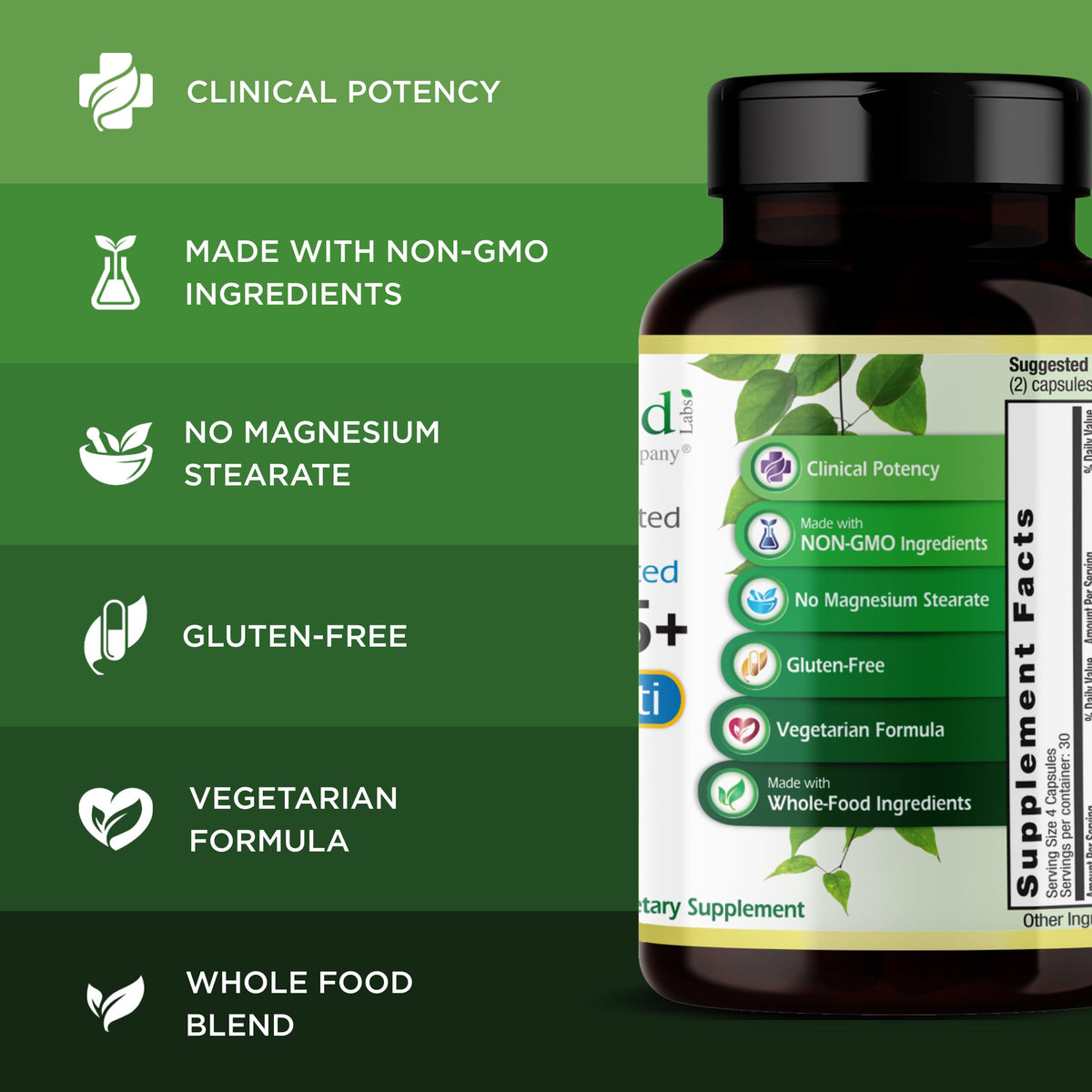 EMERALD LABS 45+ Multivitamines 120 capsules à côté d'un verre d'eau