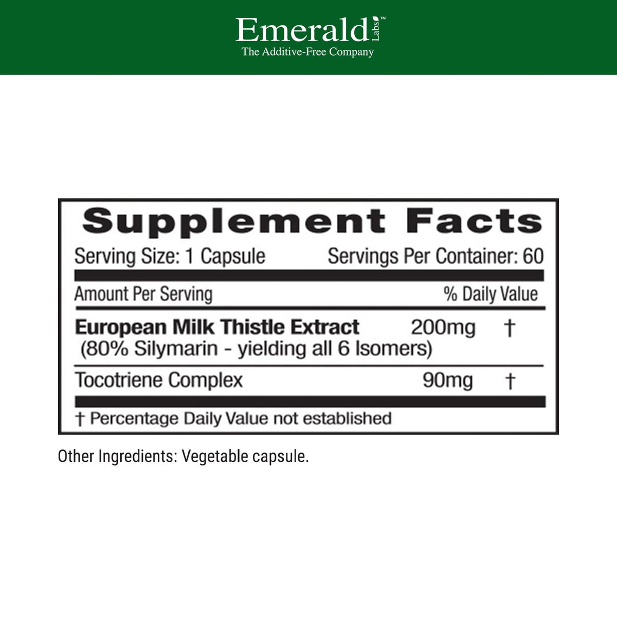 EMERALD LABS Chardon-Marie Européen emballage avec informations nutritionnelles