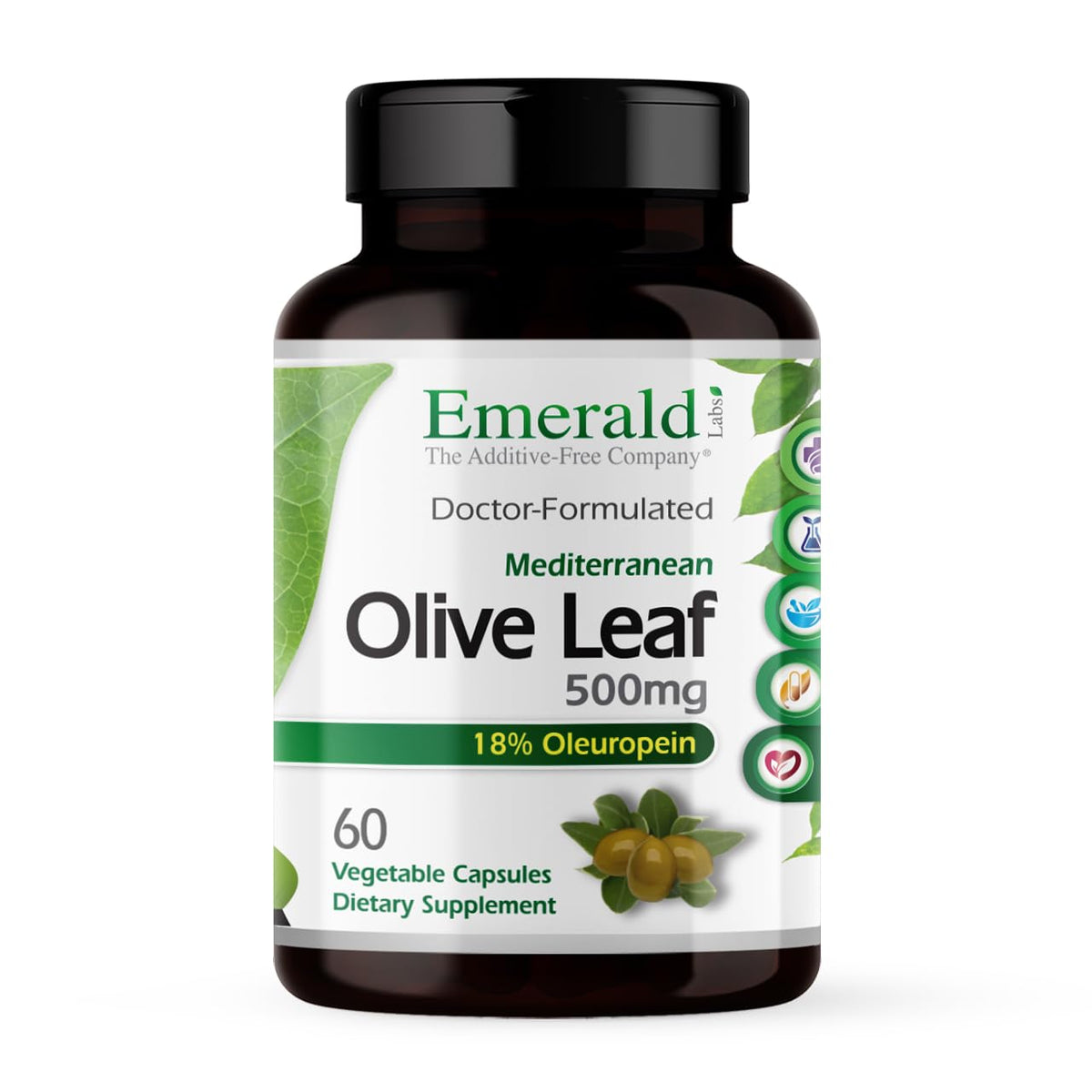 EMERALD LABS Complément Alimentaire Feuille d'Olivier 500mg, 60 Capsules Végétales, vue de face