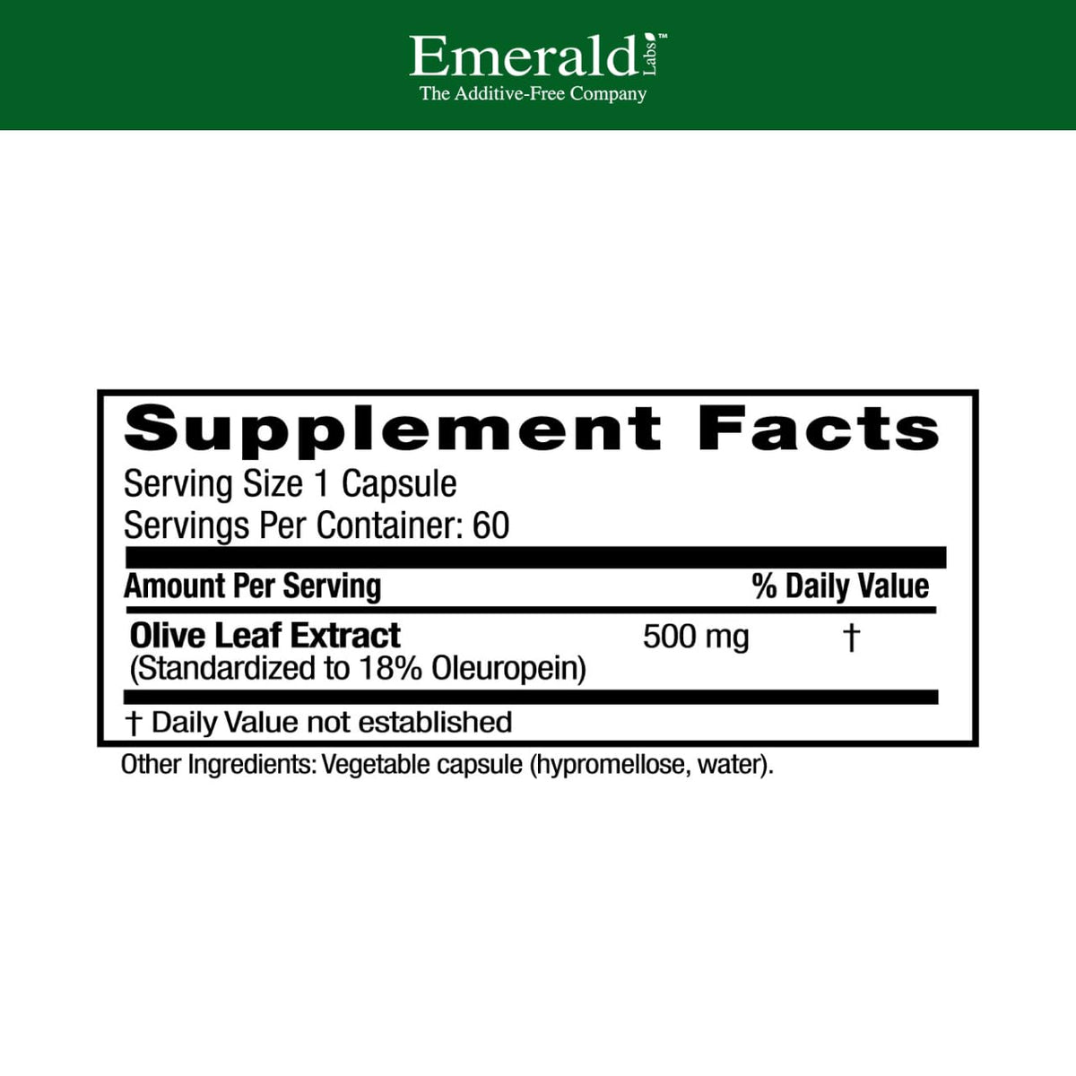 EMERALD LABS Complément Alimentaire Feuille d'Olivier, capsules végétales dans l'emballage