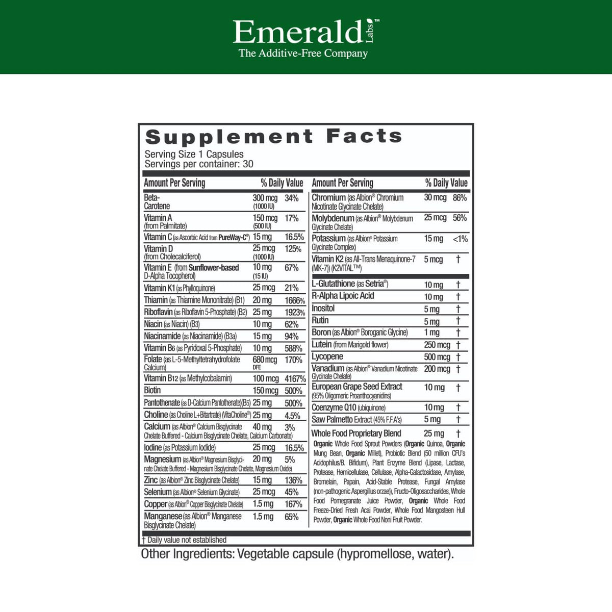 EMERALD LABS Complément Alimentaire Homme 45+ 30 Capsules vue arrière