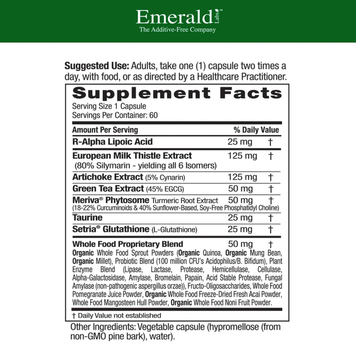 EMERALD LABS Complément Alimentaire Santé du Foie 60 Capsules Végétales - vue de côté