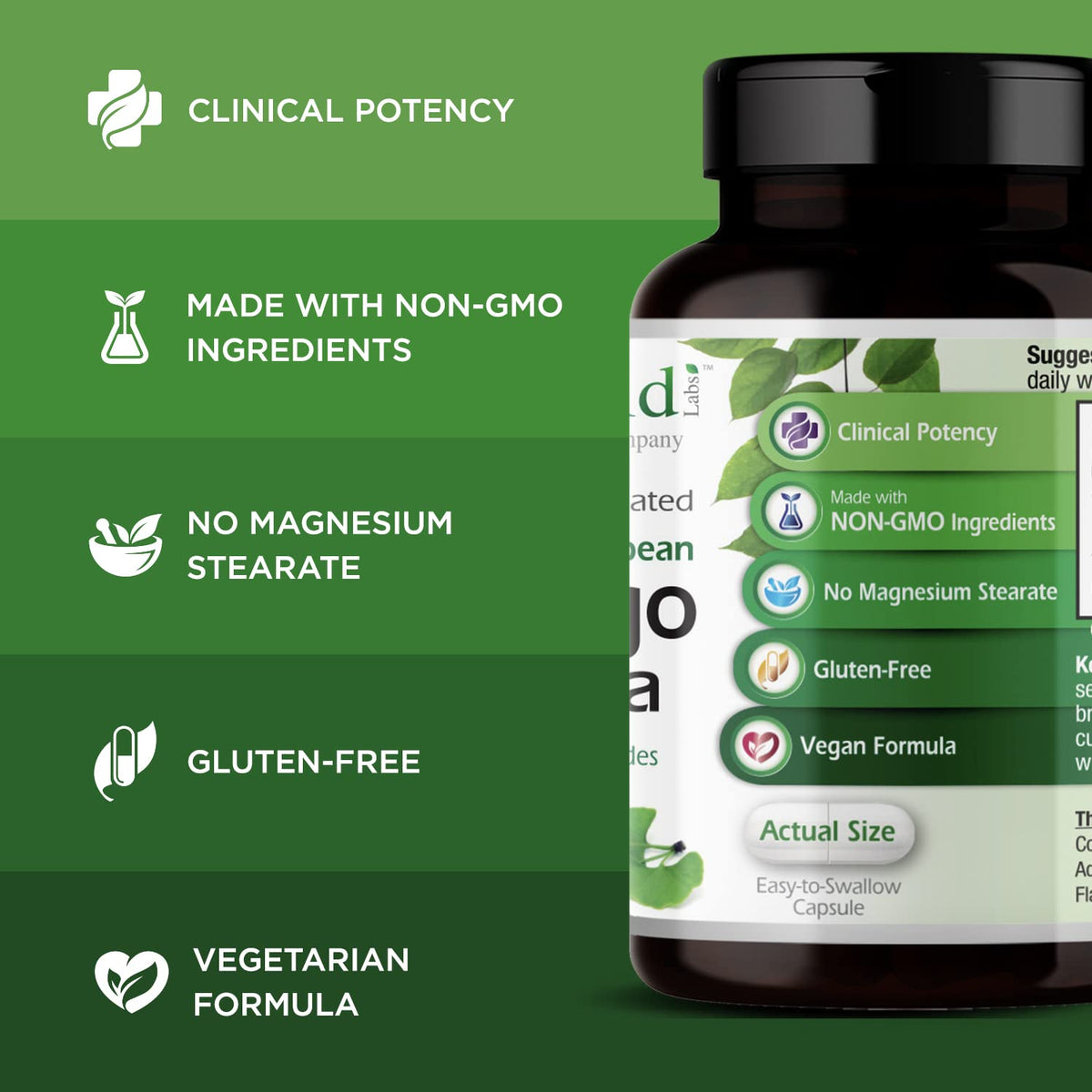EMERALD LABS Extrait de Ginkgo Biloba, gélules sur une surface blanche