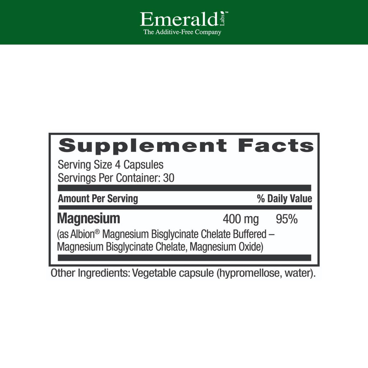 EMERALD LABS Magnésium 400mg 120 capsules étiquette