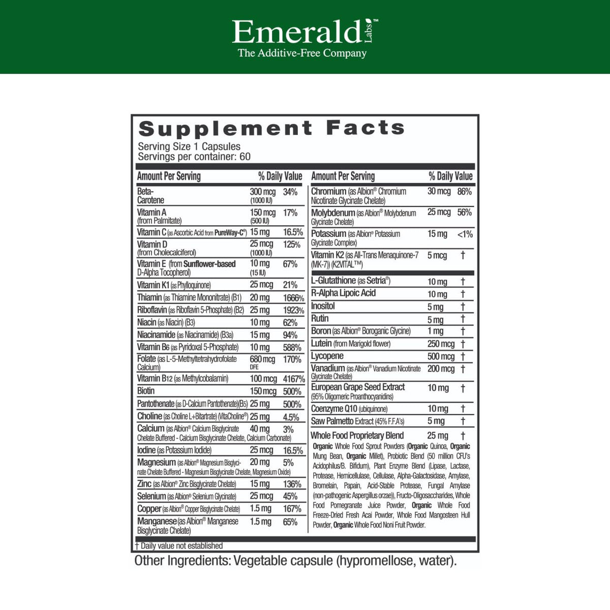 EMERALD LABS Men's 45+ 1-Daily Multi 60 capsules côté