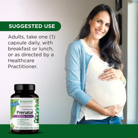 EMERALD LABS Multivitamine Prénatale 60 capsules ouvertes avec une capsule en vue