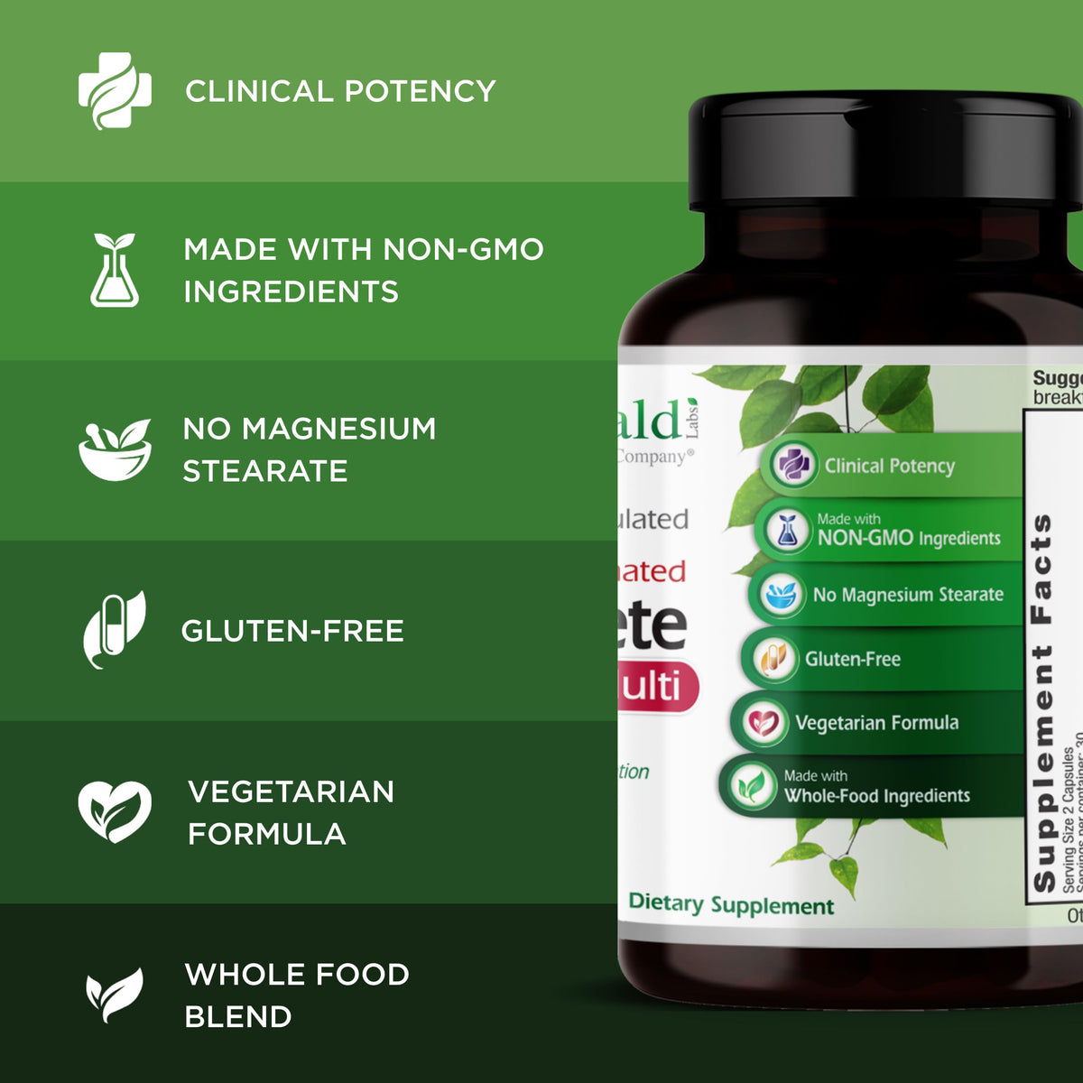 EMERALD LABS Multivitamines Complètes Premium 60 Capsules Végétales sur fond blanc