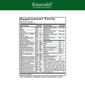 EMERALD LABS Multivitamines Femmes 30 Capsules - étiquette avec ingrédients