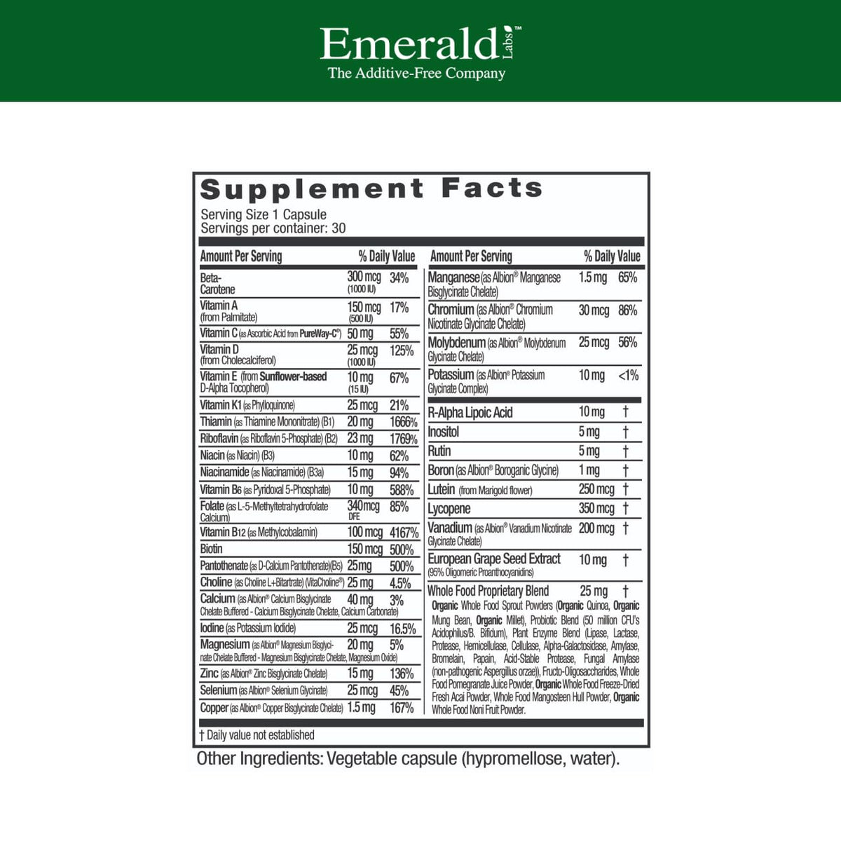 EMERALD LABS Multivitamines pour Hommes 30 Capsules emballage