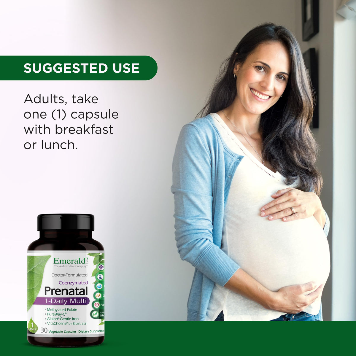 EMERALD LABS Multivitamines Prénatales 30 Capsules Végétales avec étiquette détaillée