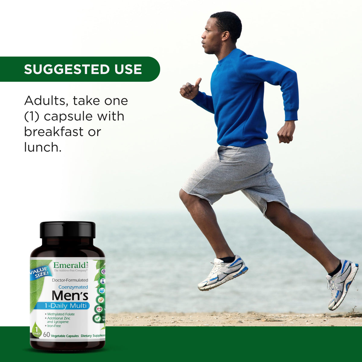 EMERALD LABS Multivitamines Quotidiennes pour Hommes 60 Capsules sur un fond blanc
