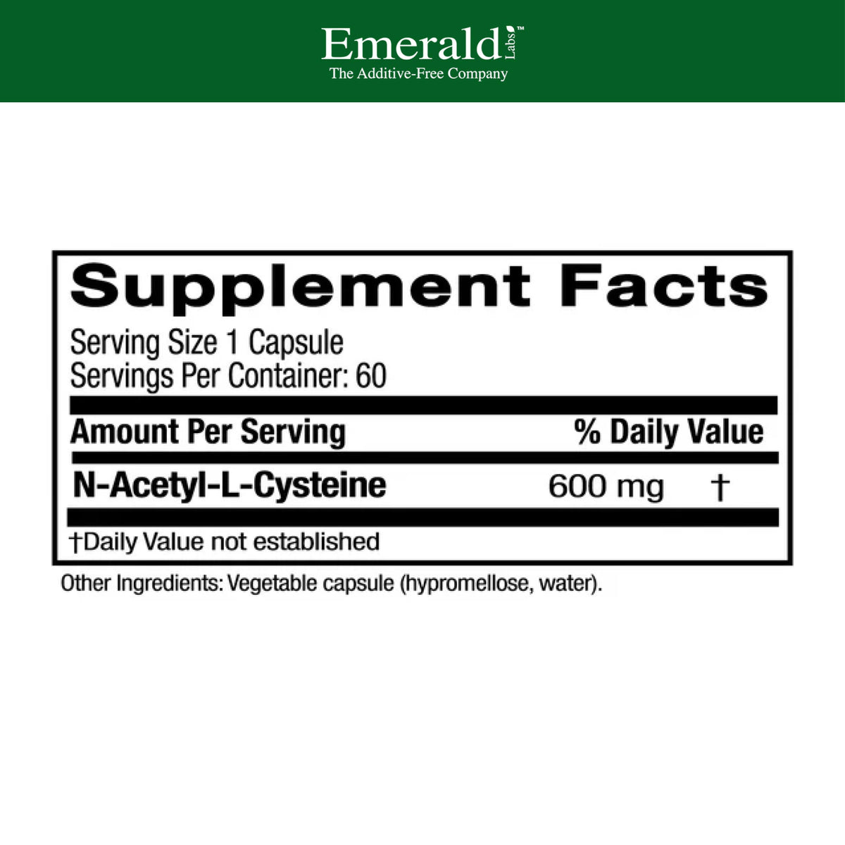 EMERALD LABS NAC 600mg flacon avec 60 gélules végétales