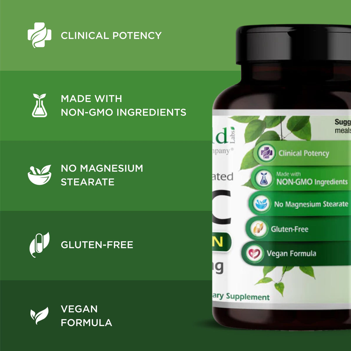 EMERALD LABS NAC 600mg gélules végétales avec étiquette détaillée