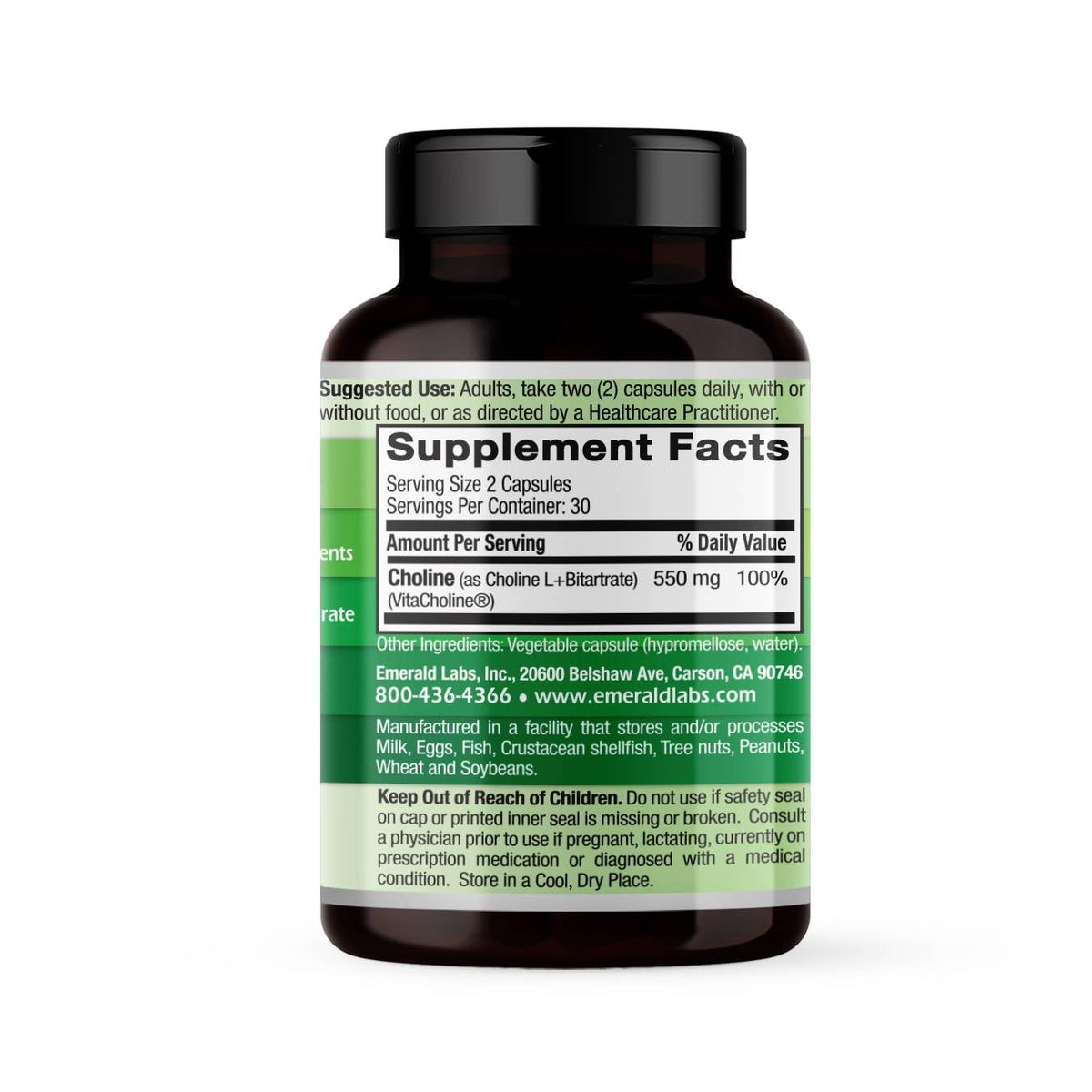 EMERALD LABS VitaCholine 550 mg 60 capsules végétales - vue arrière