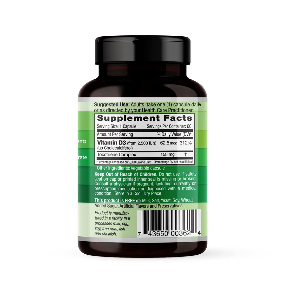 EMERALD LABS Vitamine D3 2 500 UI capsules végétales vue de côté