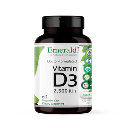 EMERALD LABS Vitamine D3 2 500 UI capsules végétales vue de face