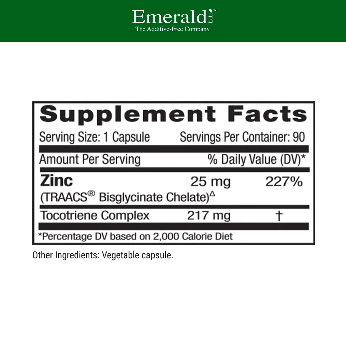 EMERALD LABS Zinc 25mg 90 capsules arrière