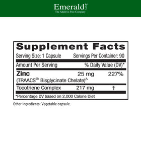 EMERALD LABS Zinc 25mg 90 capsules arrière