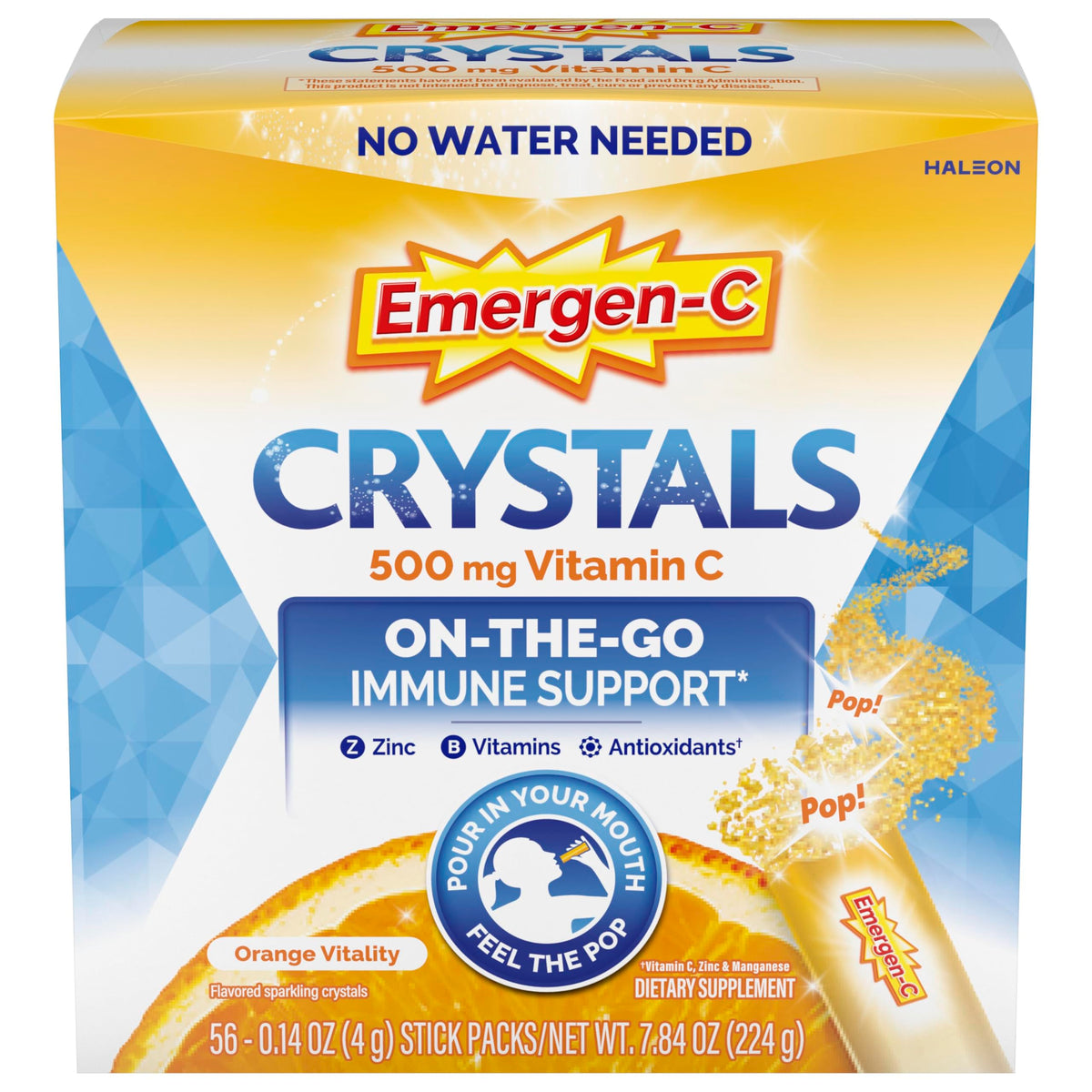 Emergen-C Crystals Vitamine C 500mg sachets orange vue de face