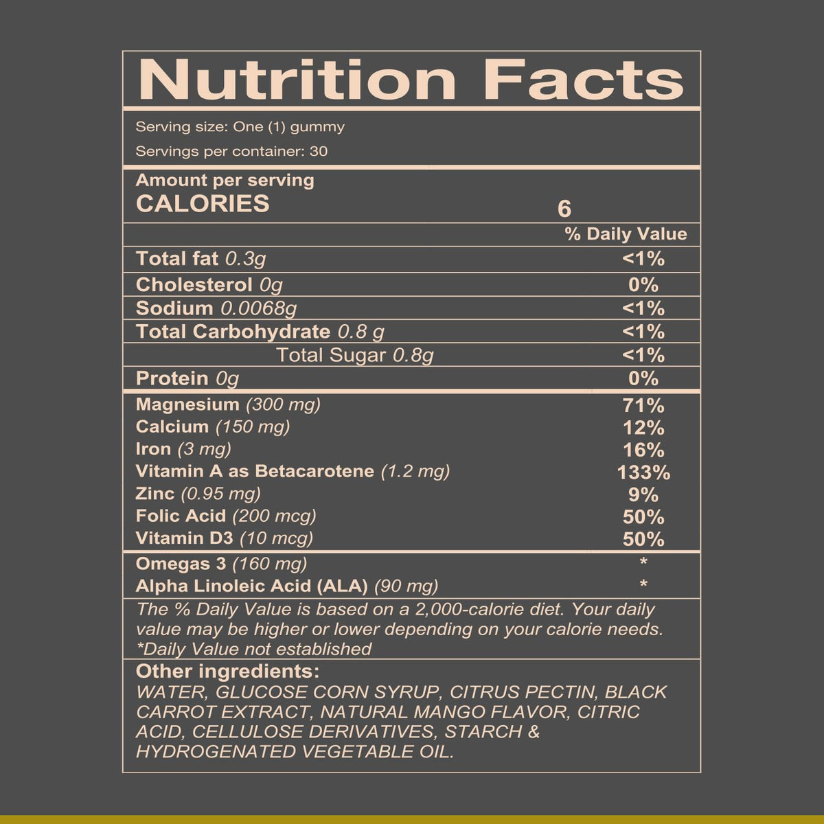 Emulsion de Escocia Gummies Omega 3 pour Enfants, informations nutritionnelles