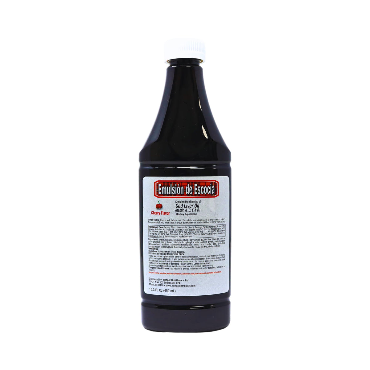 Emulsion de Escocia Huile de Foie de Morue Saveur Cerise vue de côté