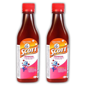 Emulsion de Scott 180 ml bouteille vue avant avec étiquette cerise