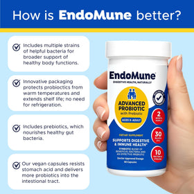 Endomune Probiotique, étiquette de l'emballage avec spécifications