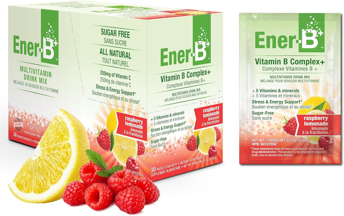 Ener-C Mélange de Boisson Multivitaminé Sans Sucre - Framboise Citron, sachets en boîte
