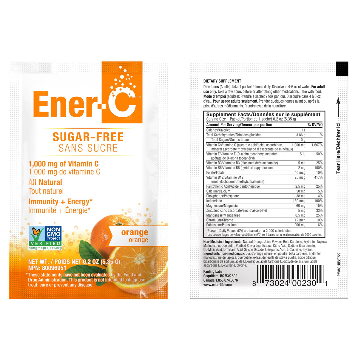 Ener-C Mélange Multivitaminé en sachets sur fond blanc