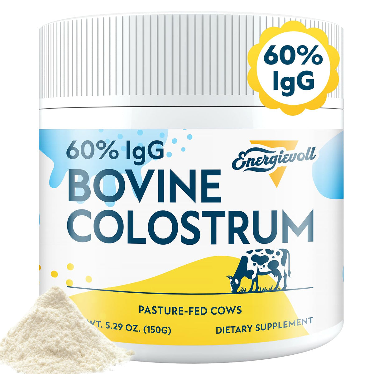 Energievoll colostrum bovin en poudre 3000 mg 60% IgG vue de face