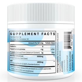 Energievoll colostrum bovin en poudre en sachet sur fond blanc