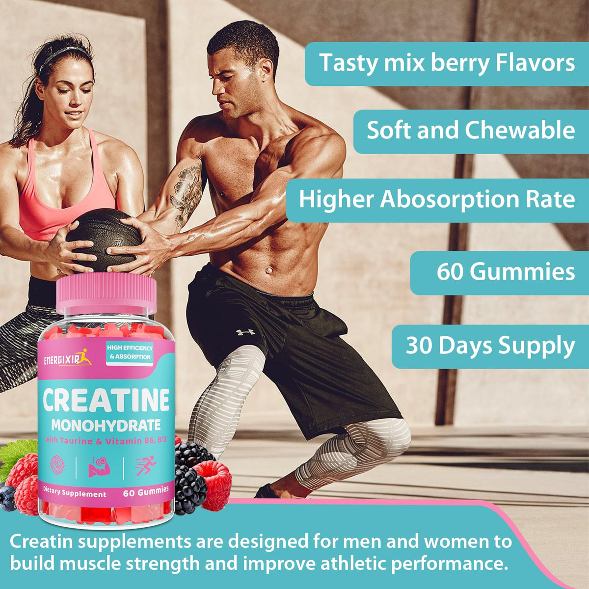 Energixir gummies de créatine pour femmes dans un environnement sportif