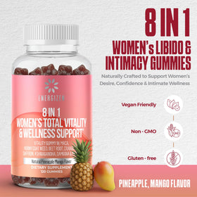 Energizen Gummies Vitalité Femmes with a fresh mango and pineapple